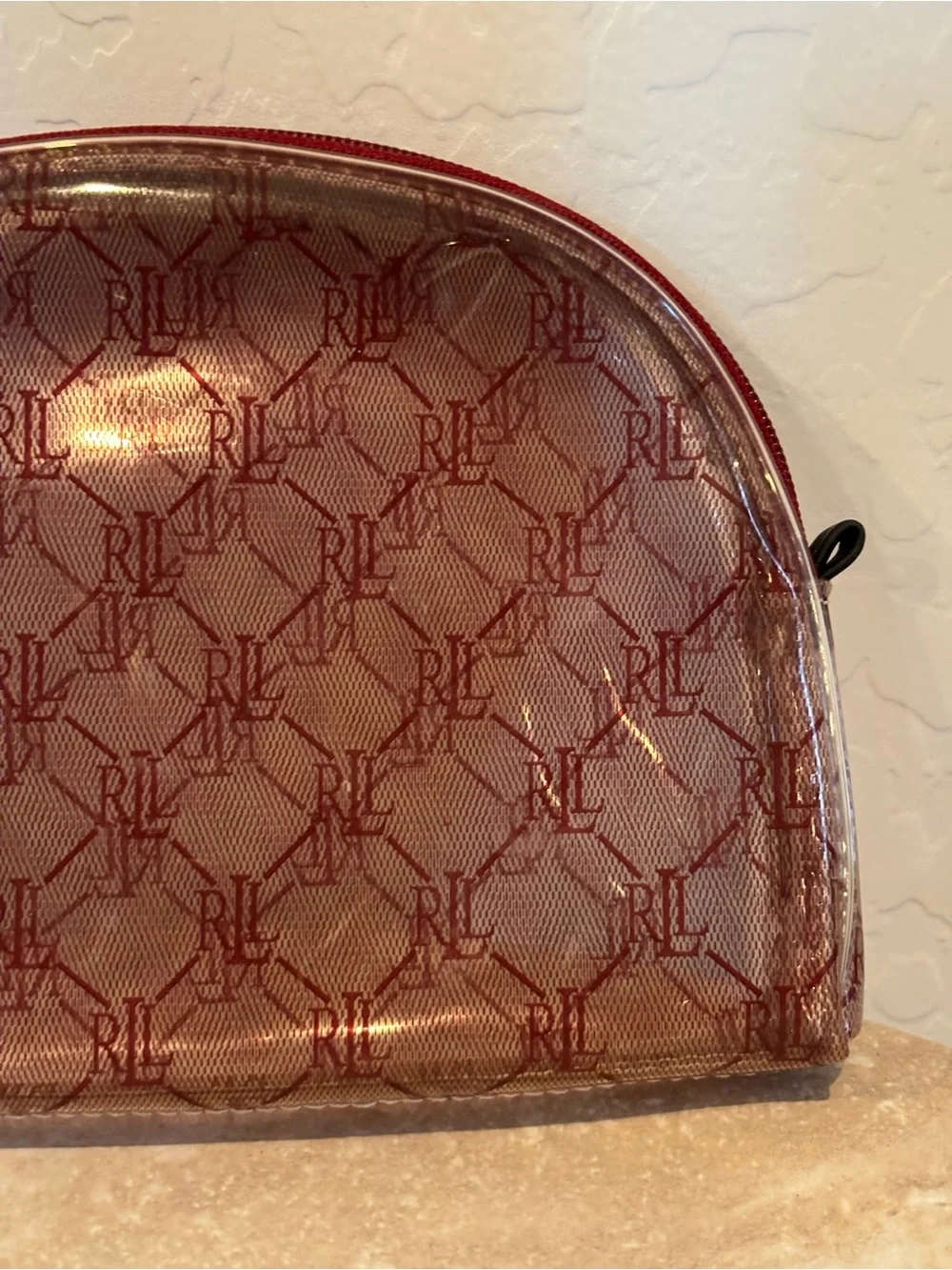 Lauren Ralph Lauren Red Monogram Clear Cosmetic Pouch